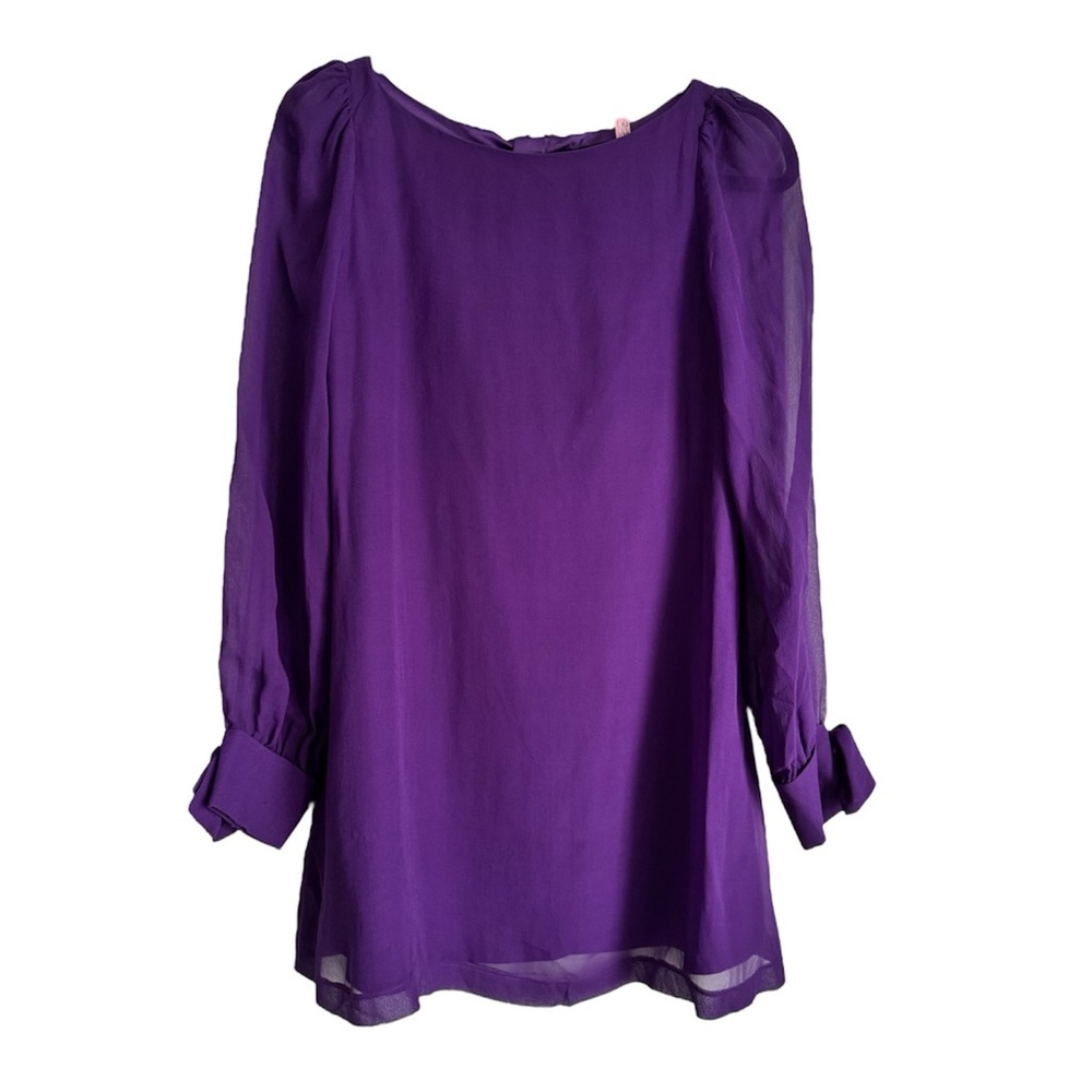 Guess by Marciano Purple Long Sleeve Bow Shift Style Mini Cocktail Dress